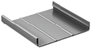 A gray standing seam metal roofing panel with raised vertical seams and a flat central surface.