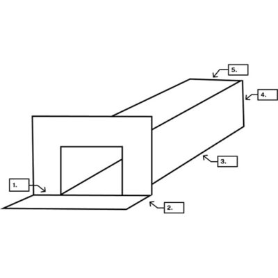 A labeled diagram of a rectangular box with an open front flap. The labels 1 to 5 point to the front flap, bottom, right side, top, and back edge of the box, respectively.
